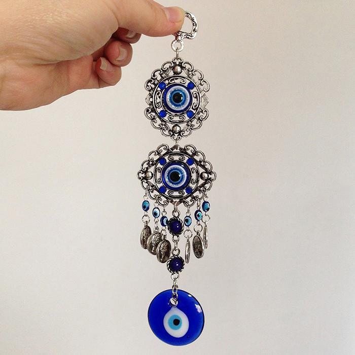 Wind Chimes Evil Eye Pendants Home Wall Hanging Decor Blessing Protection Gift Blue Evil Eye Wall Hanging Ornament With Round Eye Design Metal Home Decor Protection And Good Luck Charm Gift Blessing Protection Gift  Dream Catcher Blue Rhinestone