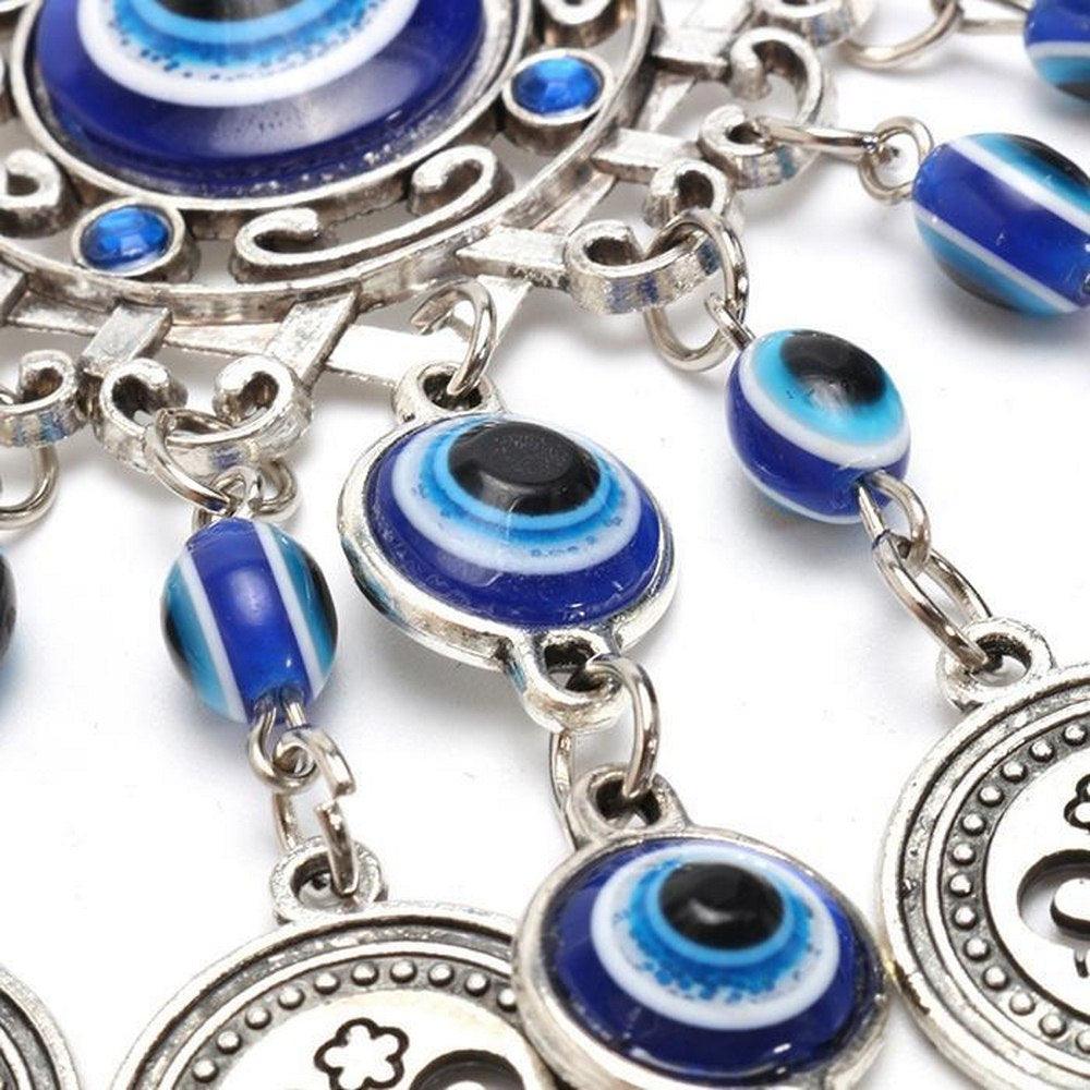 Wind Chimes Evil Eye Pendants Home Wall Hanging Decor Blessing Protection Gift Blue Evil Eye Wall Hanging Ornament With Round Eye Design Metal Home Decor Protection And Good Luck Charm Gift Blessing Protection Gift  Dream Catcher Blue Rhinestone