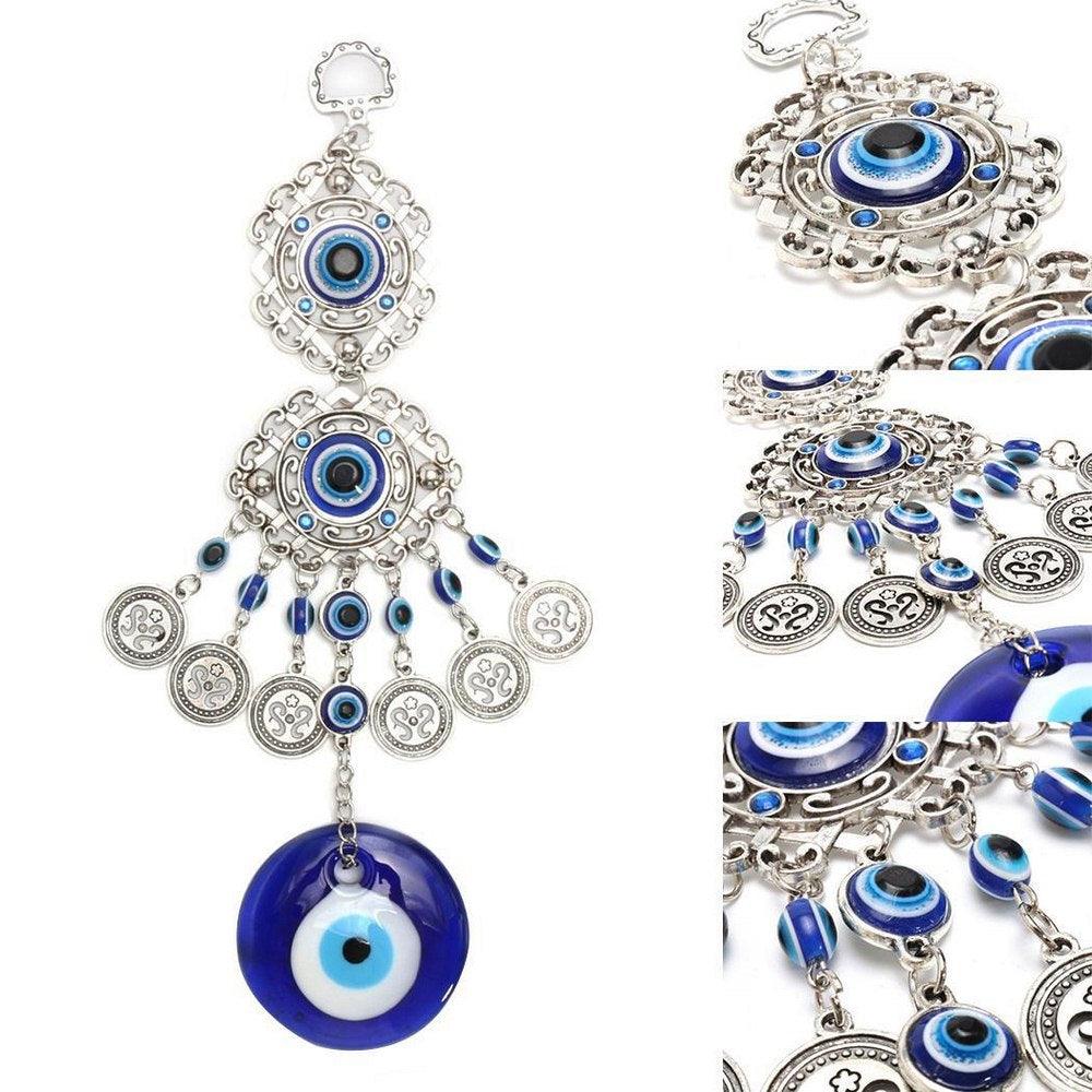 Wind Chimes Evil Eye Pendants Home Wall Hanging Decor Blessing Protection Gift Blue Evil Eye Wall Hanging Ornament With Round Eye Design Metal Home Decor Protection And Good Luck Charm Gift Blessing Protection Gift  Dream Catcher Blue Rhinestone
