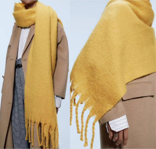 Winter Thick Soft Solid Color Warm Scarf Cashmere Hijabs Lightweight Warm Scarves Wraps Elegant Big Tassels Shawl Long Stole Mufflers For Women