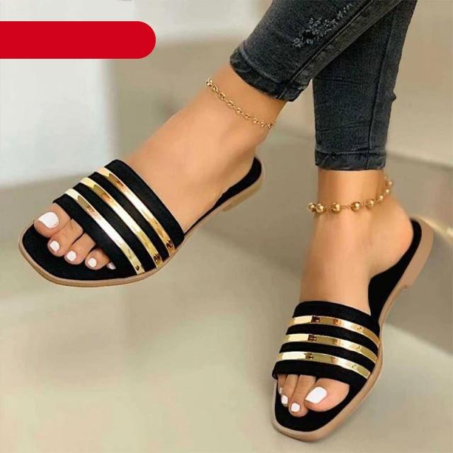 Women Sandals Summer Outdoor Beach Flip-flop Sandals Solid Fashion Sandals Flats Casual Shoes Black Summer Flat Sandals Stylish Flip Flop Comfortable Color Matching Sandals Flat Non-Slip Open-Toe Casual Beach Sandals