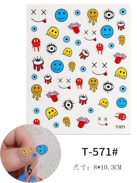 Yellow Smiles Sun Moon Clouds 3D Nail Stickers For Halloween Theme Slider Decals Nail Art Decorations Design  3D Self-Adhesive Nail Decorations Accessories Women Girls Manicure Decorations Nail Art Supplies Water Transfer Decals